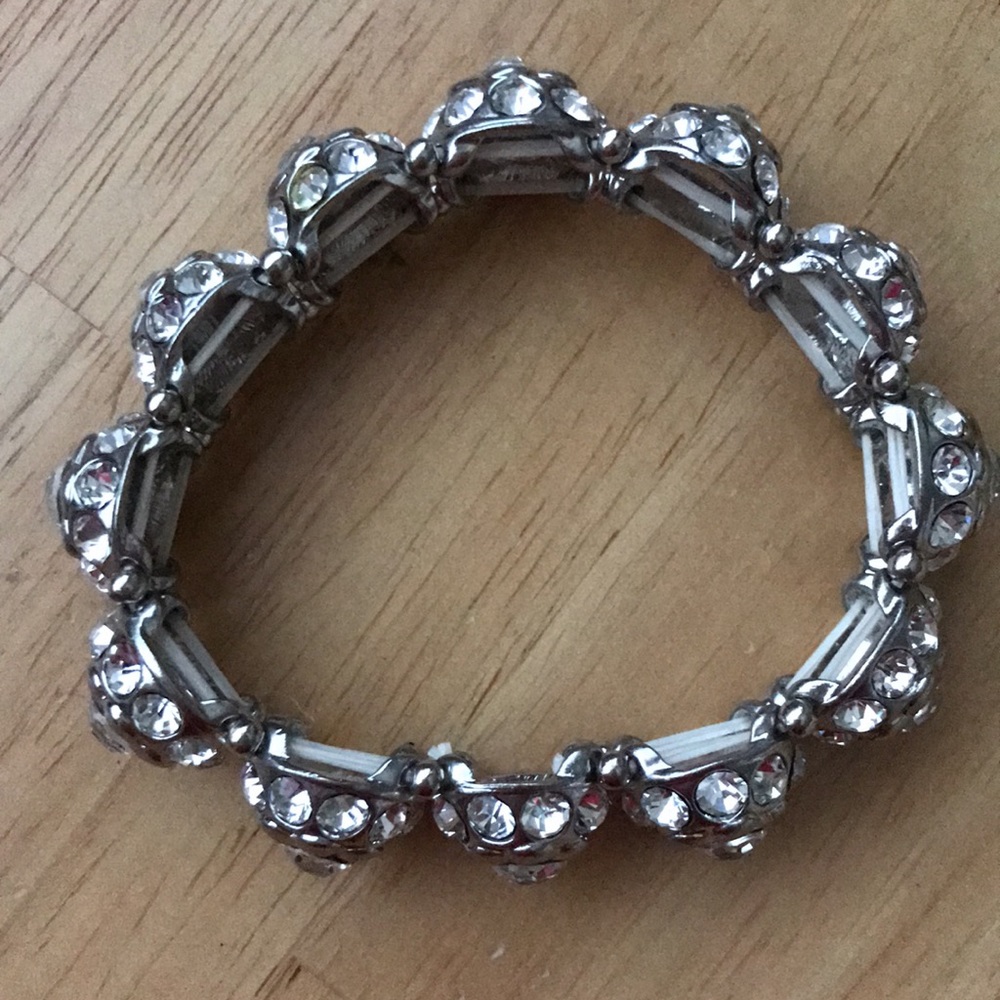 Silver Rhinestone Elastic Bracelet - Picture 2 of 4